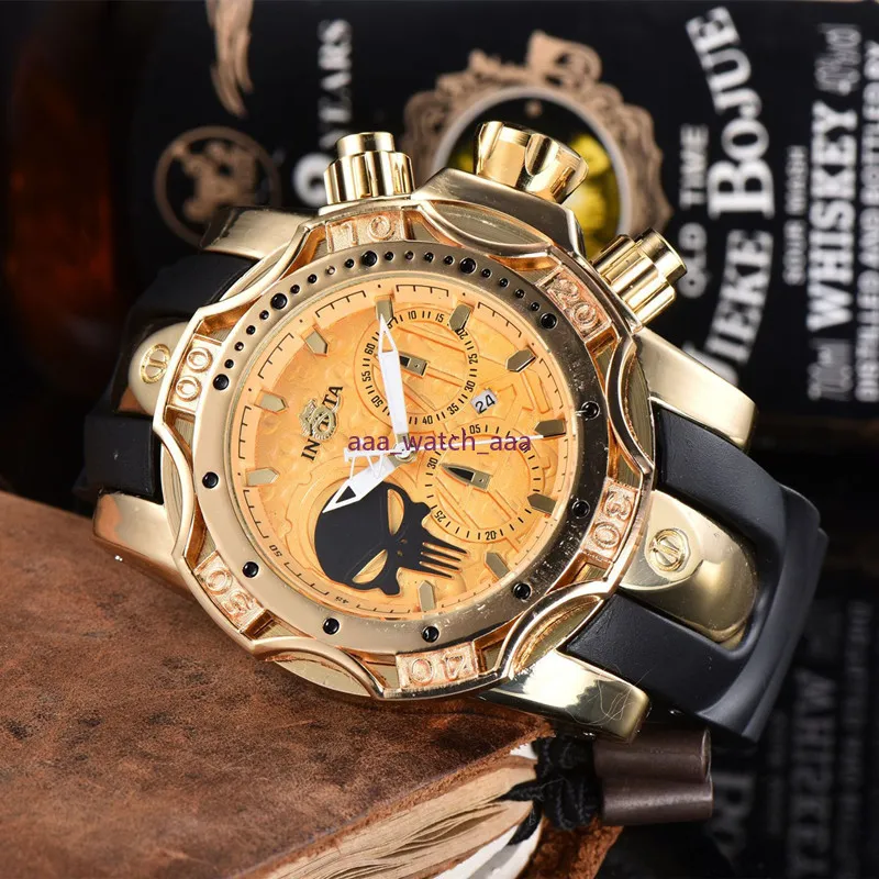 Undefeated INVINC Skull Large Dial Super High Quality MEN Watch Tungsten Steel MultiFunction Quartz Watches8927984
