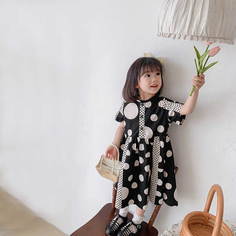 robes d'été pour filles noir et blanc contraste élément géométrique motif robe enfants robes pour 210702