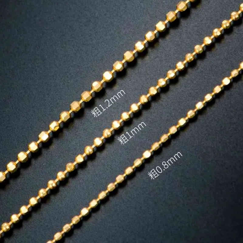 AU750 Real 18K Gul Rose Chain Neckalce för Kvinnor Kvinna 1,1mm Snidad Bead Gold Choker Halsband Present