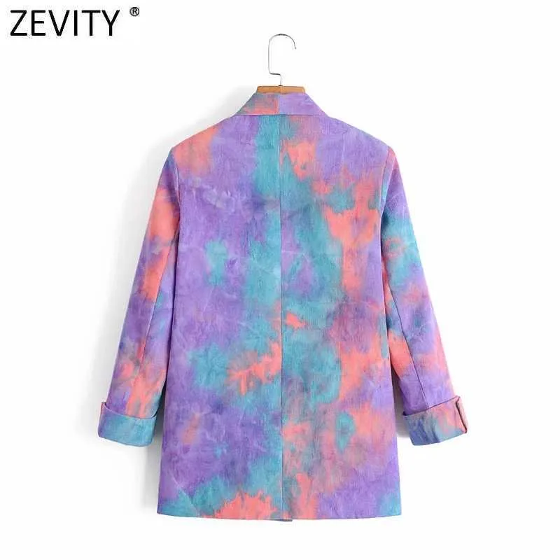 Zevity women vintage single button tie dyed painting blazer long sleeve office ladies causal stylish outwear coat tops CT552 210603