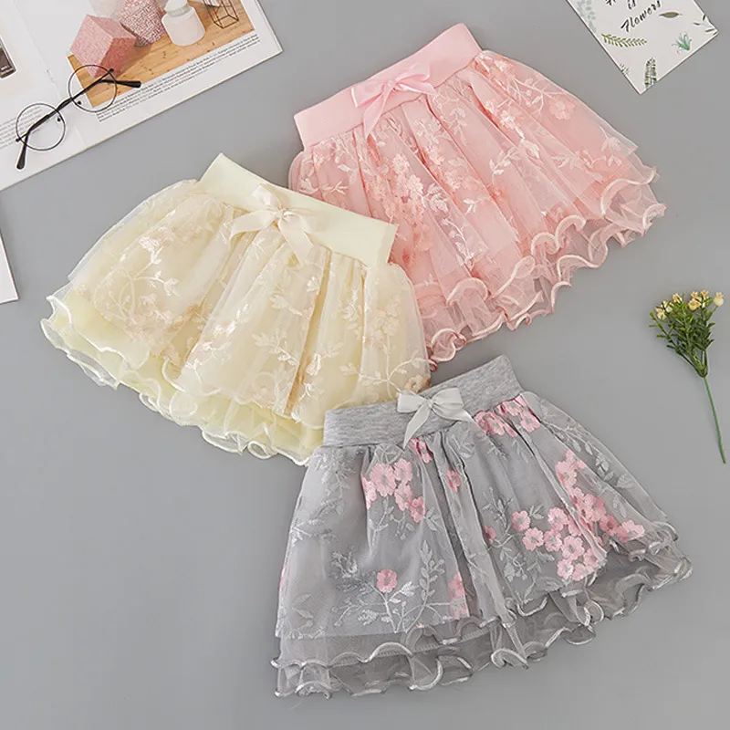 Mädchen Prinzessin Rock 2021 Kinder Blume Falbala Bowknot Mini Röcke süße Kinder sticken Tüll Tutu Rock Mädchen Kleidung C6969