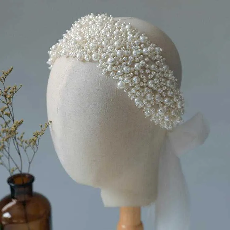 Pearls Beaded Headband Headpiece Bridesmaids Headwear Headdress Bride Tiara Crown Wedding Accessories Bridal Hair Jewelry 210616