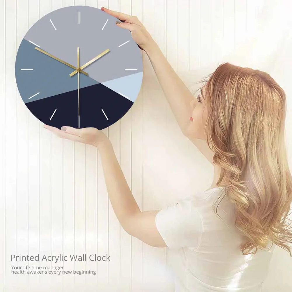 Eenvoudige minimalisme blauw en grijs kleur Grote wandklok koude toon kleur tint moderne mode woondecoratie muur opknoping horloge 210310