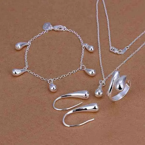 925 plata esterlina Sier boda mujer alta calidad clásico gota pulseras pendientes collar anillos moda conjuntos de joyería S223