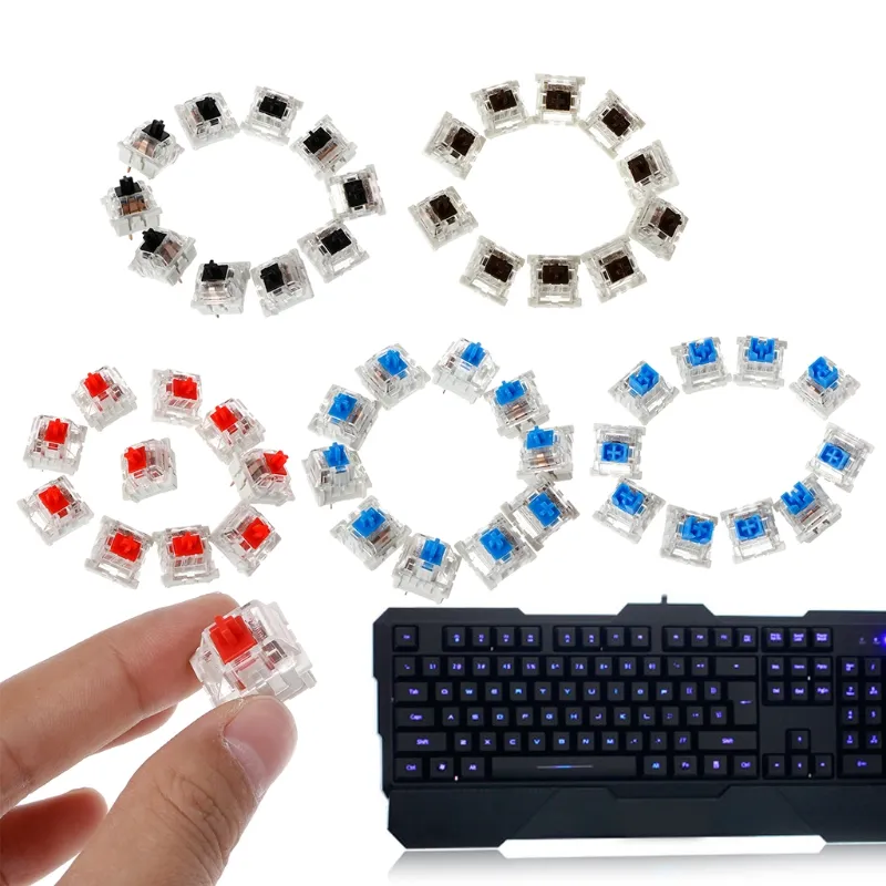 Interrupteur de clavier mécanique à 3 broches, 10 pièces, bleu, rouge, marron, noir, remplacement pour Gateron Cherry MX