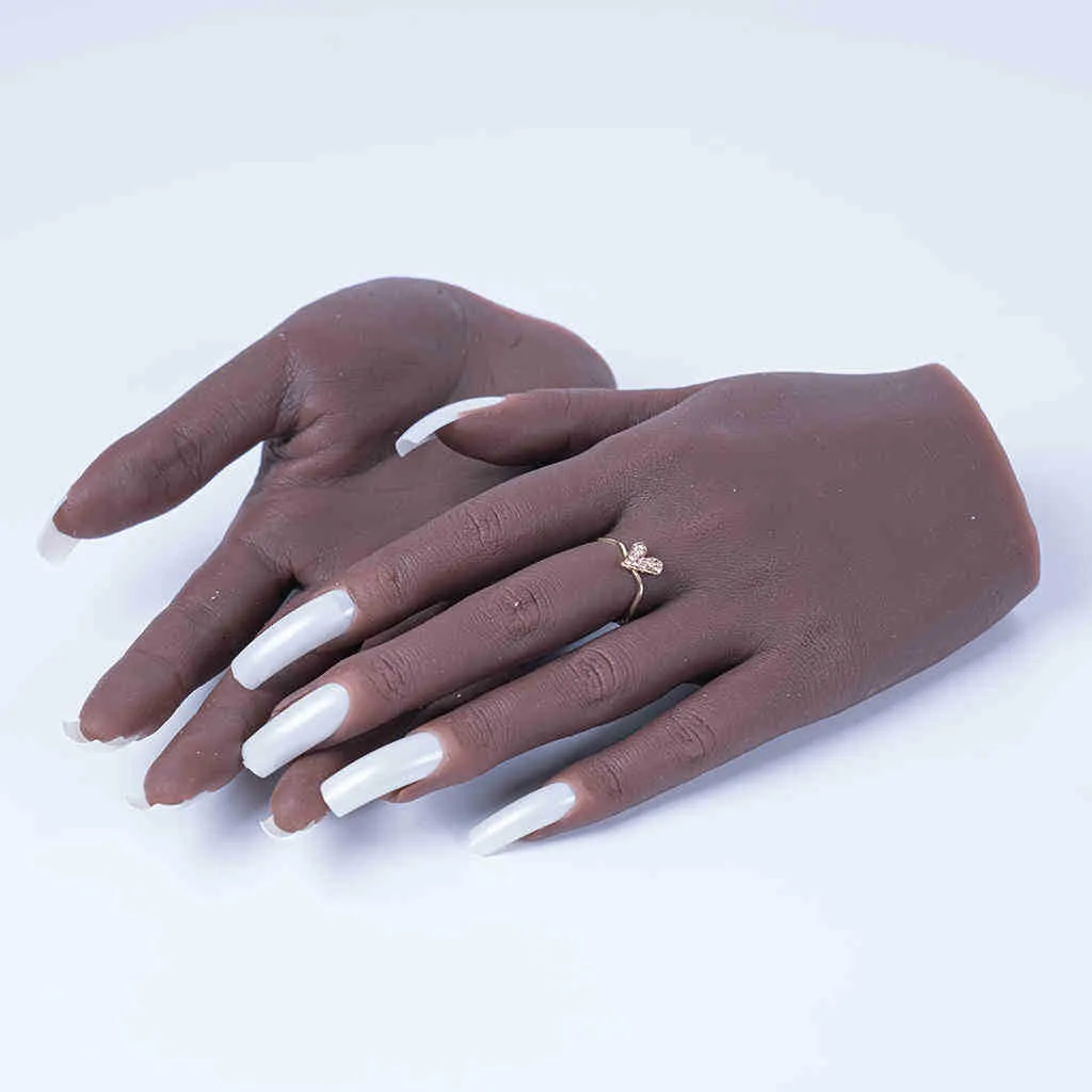 För silikonövning Hands naglar Lifesize Mannequin Female Model Display Hands False Finger Finger Nail Art Training Faux Hand Q0514760112