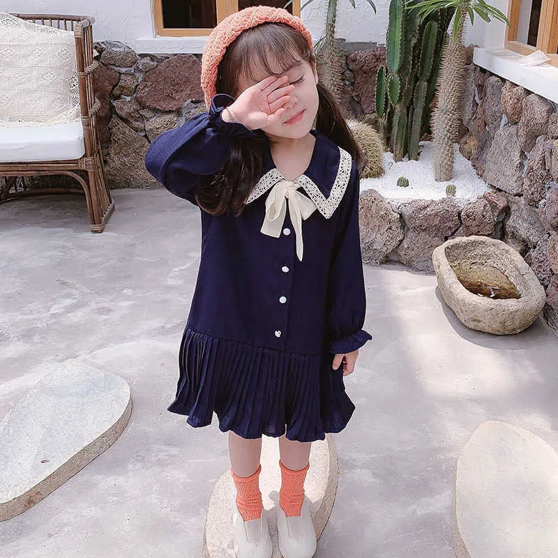 Vestito da ragazza primaverile a maniche lunghe pieghettato coreano bambini da principessa bambini Abbigliamento bambine 210625
