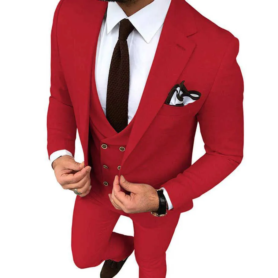 Bej Düğün Smokin Slim Fit Bir Düğme Erkekler Için Takım Elbise Özel Damat Takım Elbise Üç Adet Balo Örgün Erkek Suits Ceket + Pantolon + Yelek X0909