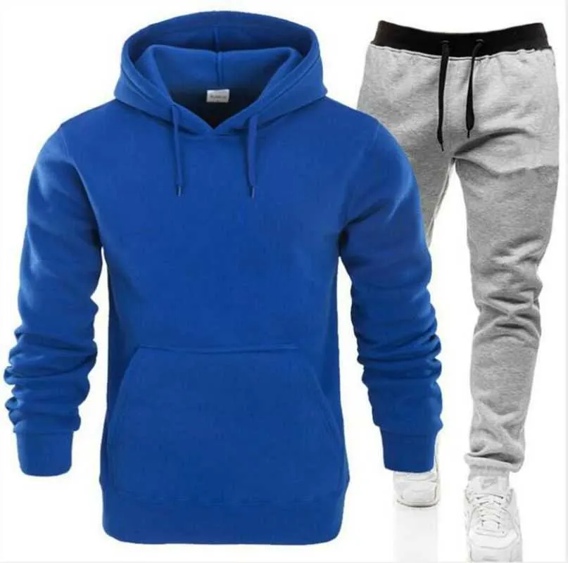 Männer Hohe Qualität Hoodies Hosen Set Mit Kapuze Trainingsanzug Herren Schweiß Anzüge Patchwork Schwarz Einfarbig 2021 Frau Zwei Stück Outfits x0610