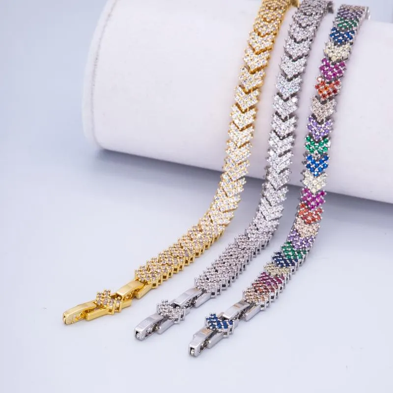 Hip hop cobre multi-cor gelado para fora strass seta link corrente pulseiras com corrente de extensão para homens mulheres jóias2213