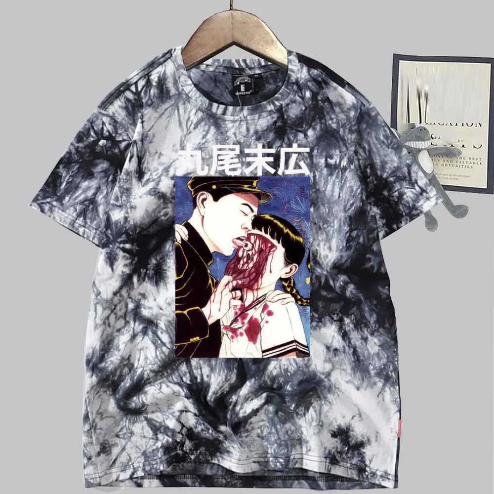 Suehiro Maruo Imprimir Moda Manga corta Cuello redondo Tie Dye Camiseta Unisex Otoño Y0809