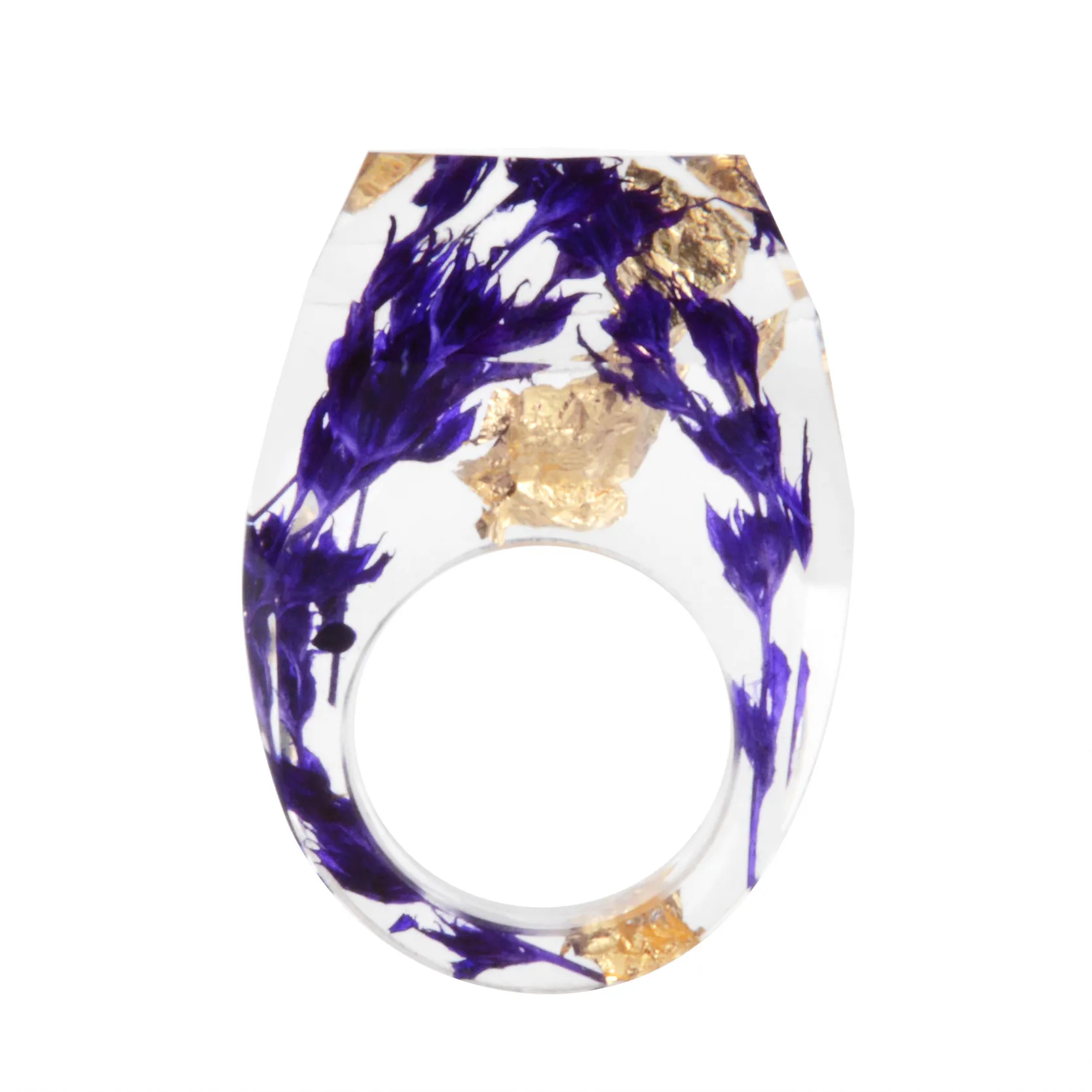 NUEVO Forestal Transparente Hecho a mano Flores secas Anillo de resina Patrón de tinta colorida Paisaje para mujeres Anillo de joyería de moda