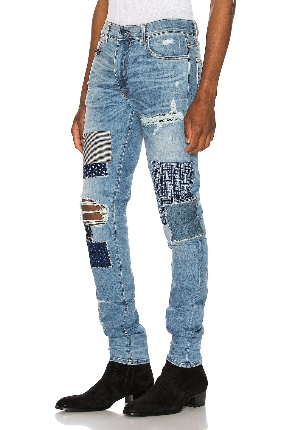 Automne nouveau concepteur pieds maigres pantalons hommes Jean déchiré peinture éclaboussures bleu droit Jean Streetwear mendiant de haute qualité