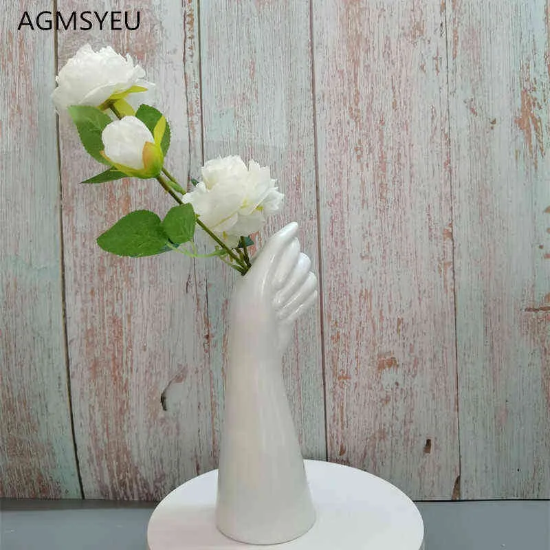 AgmSyeu樹脂の花瓶の家の装飾アクセサリー樹脂工芸品創造的なリビングルームの装飾花の配置アーム面花瓶211103