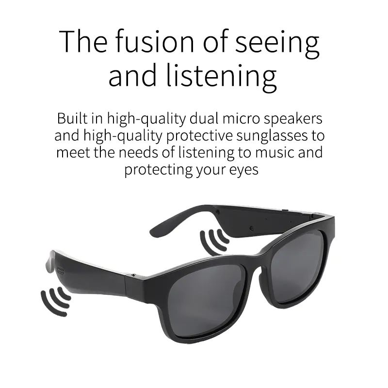 Lunettes de soleil audio intelligentes de la mode de qualité supérieure avec le casque Bluetooth en revêtement en revêtement Bluetooth Double haut-parleurs Hands-235 m