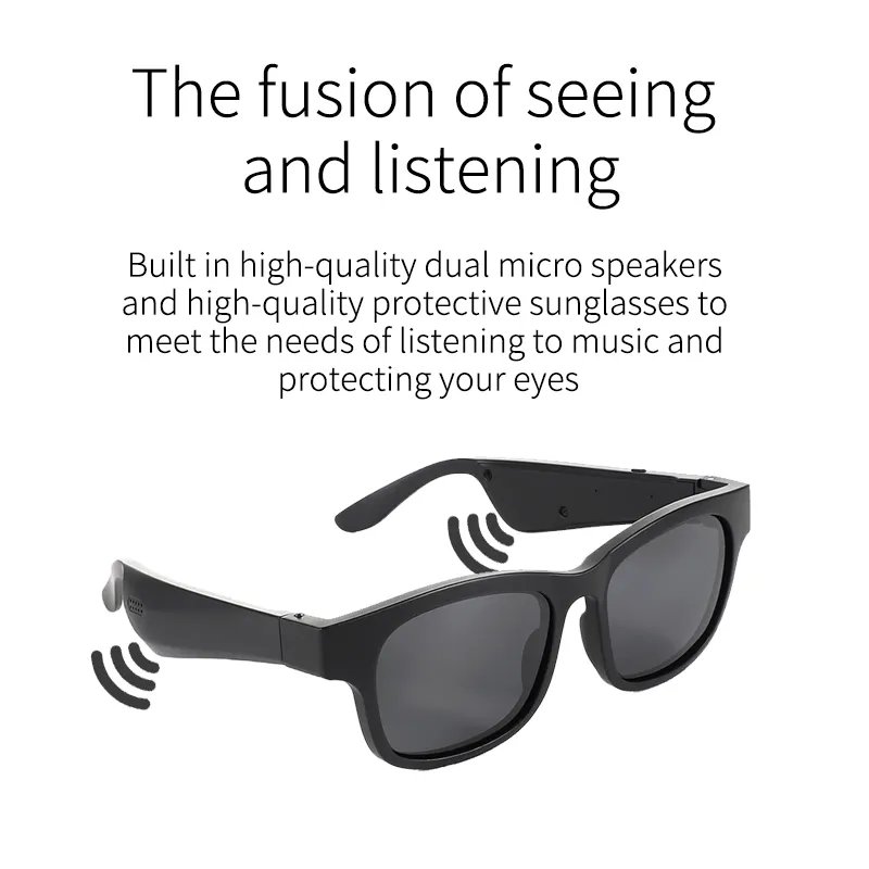 Moda de alta calidad 2 en 1 Gafas de sol de audio inteligentes con lentes recubiertas polarizadas Auriculares Bluetooth Auriculares Altavoces duales Hands-308R