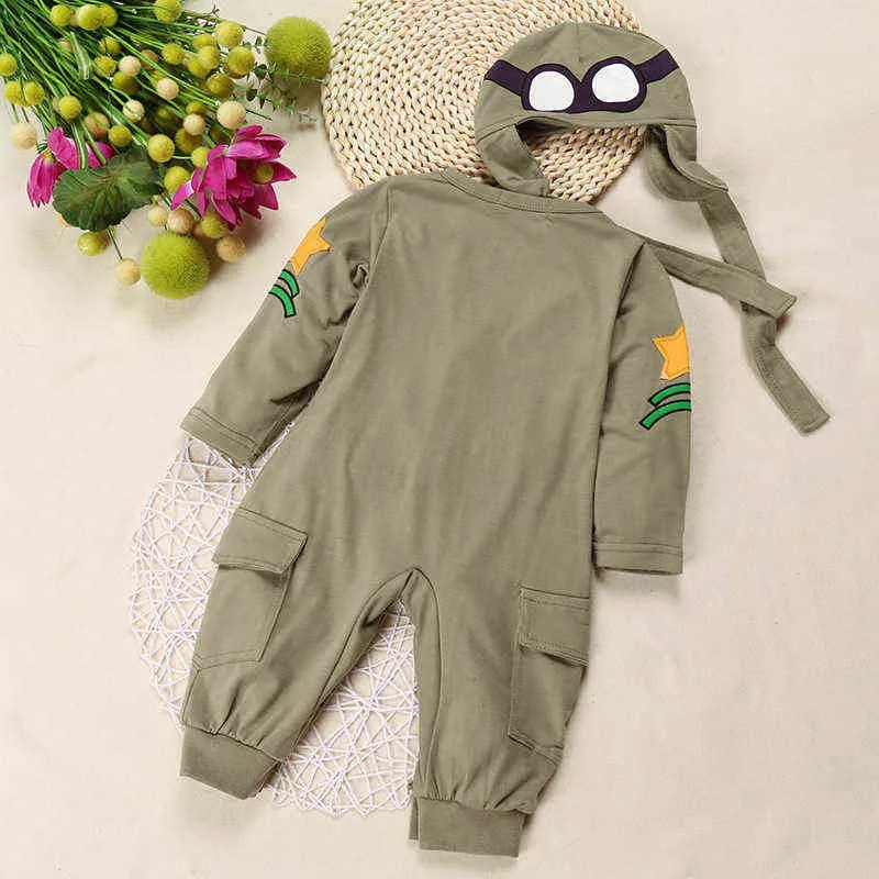 Wiosna i jesień Nowy pilot Pilot Pilot Military Green Scossuit and Hat Suit Toddler Baby Boy and Girl Romper Playsuit G12182823014