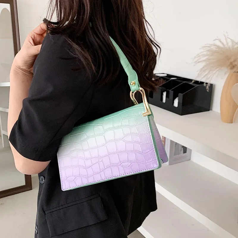 Kamienny wzór kolorowy bagietki torby na ramię dla kobiet łańcuch pu skóra moda torebki torebka markowych projektant torba