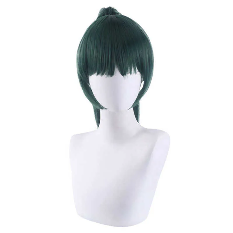 Anime Jujutsu Kaisen Maki Zenin Cosplay perruque 50 cm vert résistant à la chaleur cheveux synthétiques Pelucas Halloween fête Costume Wigs1955344