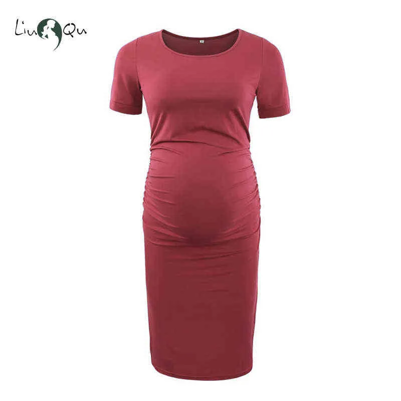 Maternidade Vestidos Sólidos Mulheres Lado Ruched Roupas Bodycon Fotografia Curta Manga Curta Envoltório Bebê Chuveiros Stripe Plus Size G220309