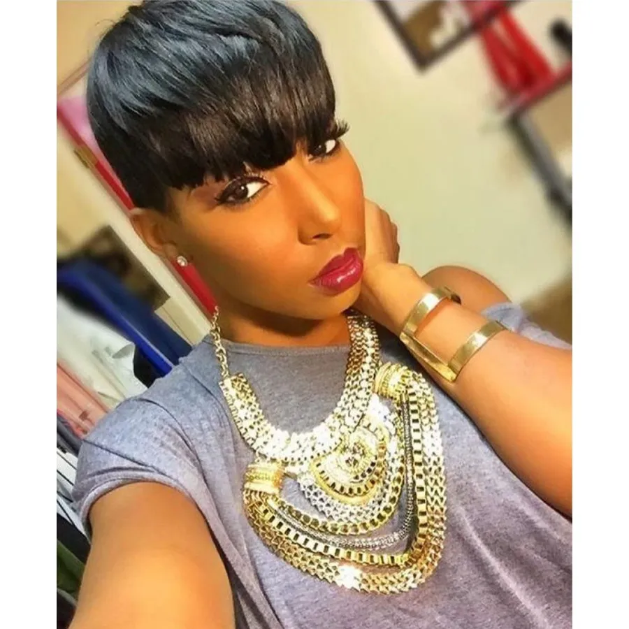 Pixie Cut Short Wigs For Black Women Non Lace Human Hair Wig Full Machine Made Brazilian Virgin Hair Glueless Wig Pre Plucked