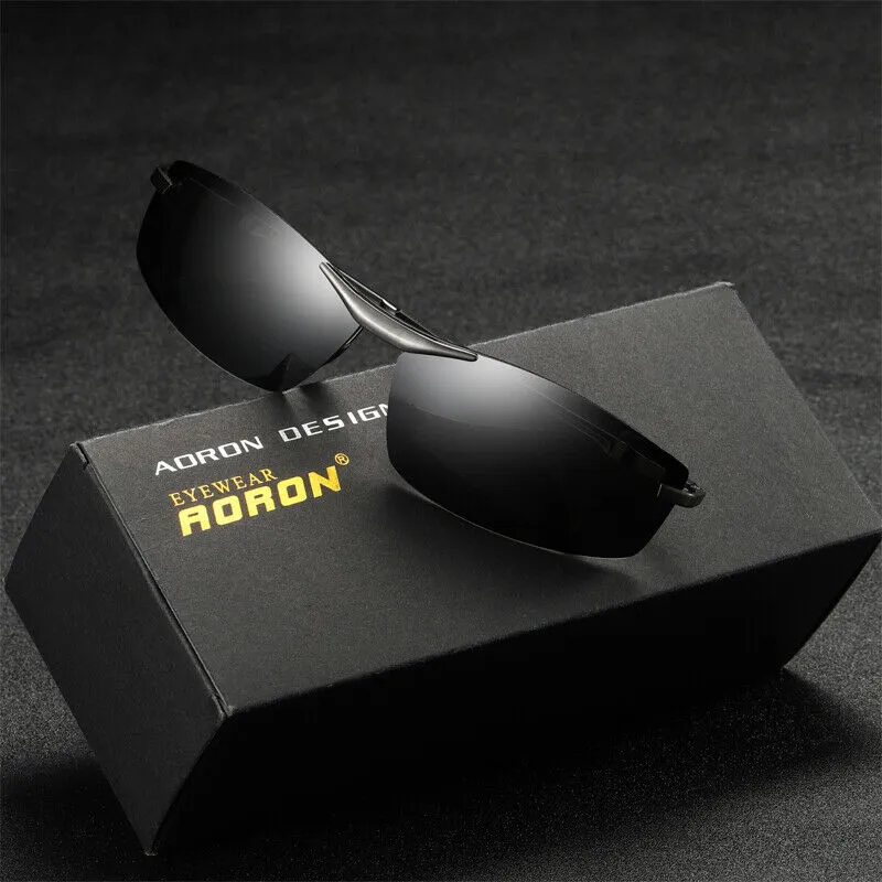 Aoron Mens polariserade solglasögon som driver rektangel solglasögon aluminiumram Suglasses män UV400 anti-reflektiv3318