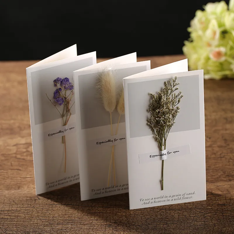 Gypsophila Dried Flowers Greeting Cards Handwritten Blessing Greeting Card Birthday Gift Party Wedding Invitations Cards