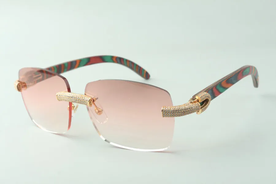 Óculos de sol de diamante micro-pavimentados Direct s 3524025 com hastes de madeira de pavão óculos de grife tamanho 18-135 mm238J