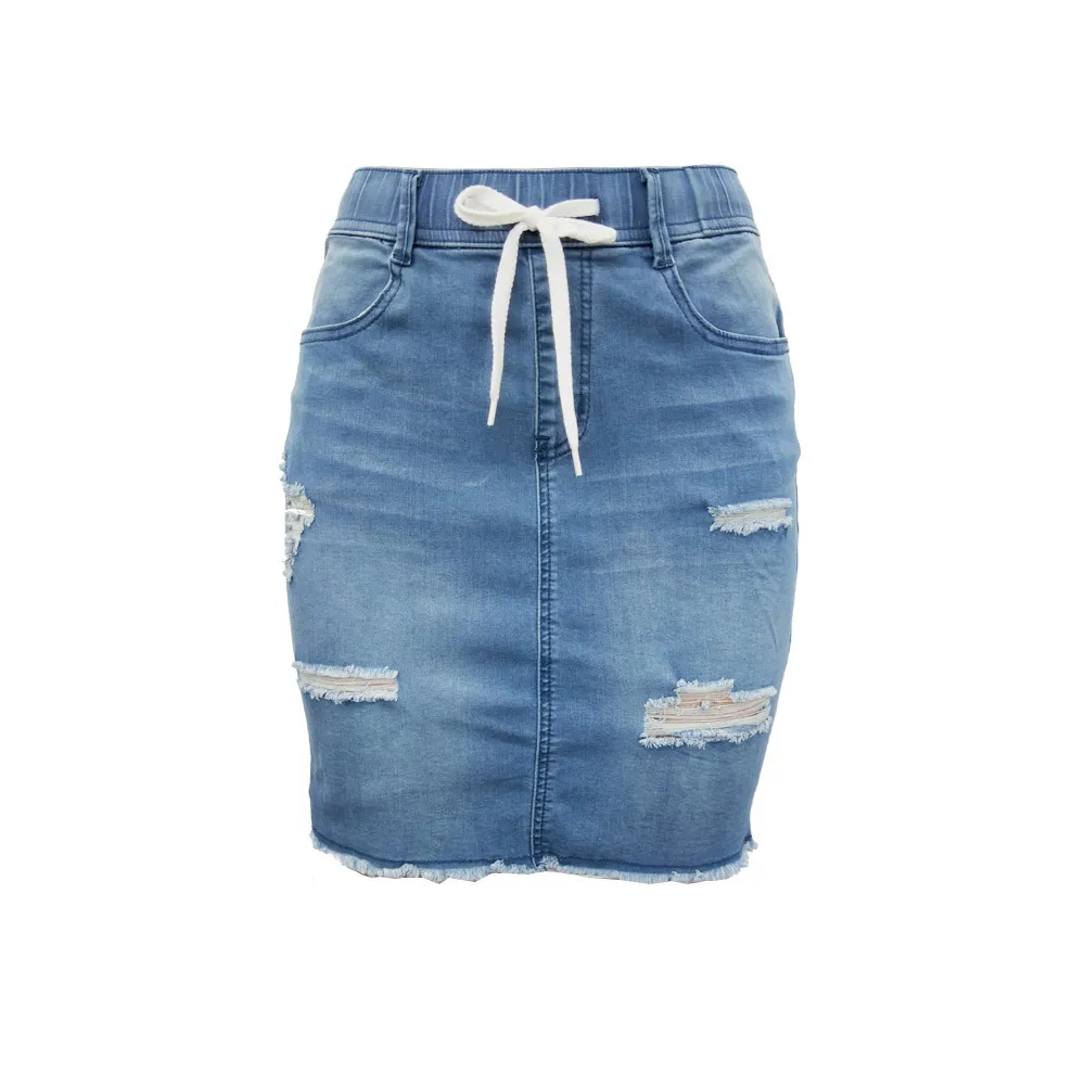 Mode Printemps Taille Haute Déchiré Jupe Courte Serré Denim Paquet Hanche Jupe