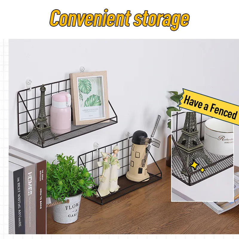 Iron Mesh Basket Shelf Wall Mounted Storage Rack For Home Decoration Holder kitchen bathroom organizer Decor Y200429