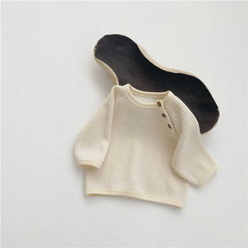 Весенний корейский стиль девушки мальчики свитер вафельный твердый воротник круглая повседневная детская одежда E5089 210610