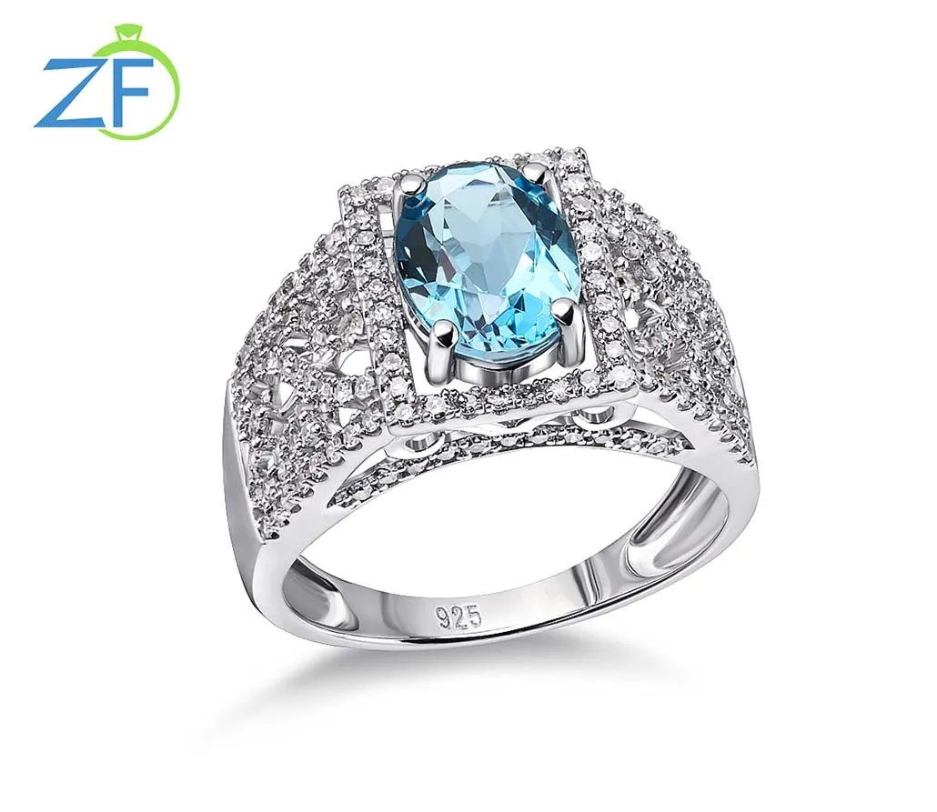 Natürlicher blauer Topas-Edelstein, zierlicher Damenschmuck, 925er-Sterlingsilber, Bling-Diamantring