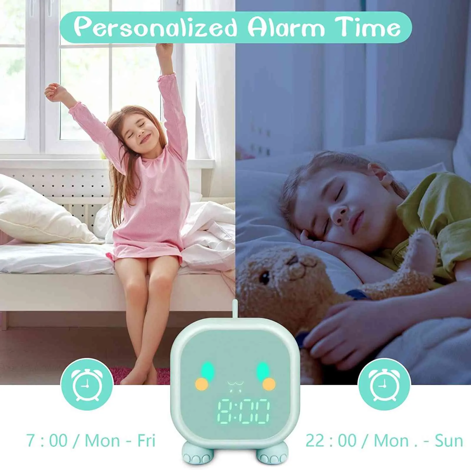 Niedlicher Dinosaurier-Digitalalarm für Kinder, Nachttischuhr, Kinder, Schlaftrainer, Aufwachen, Nachtlicht, Uhren