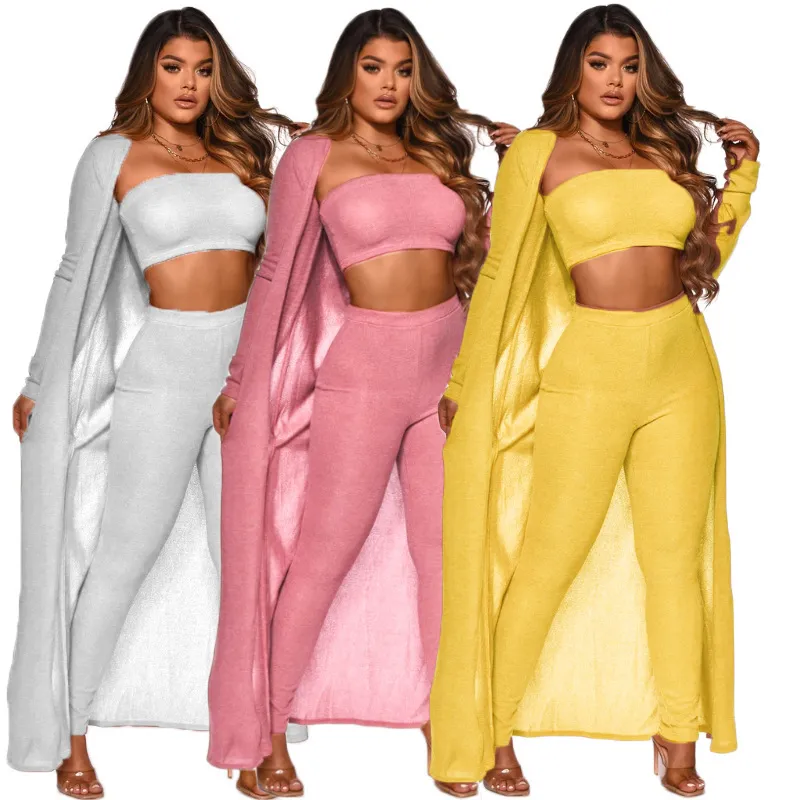 Large Size 2xl Set Women Winter Long Sleeve Three s s For Female Coat Pants Tops Women's Suits 3 210525