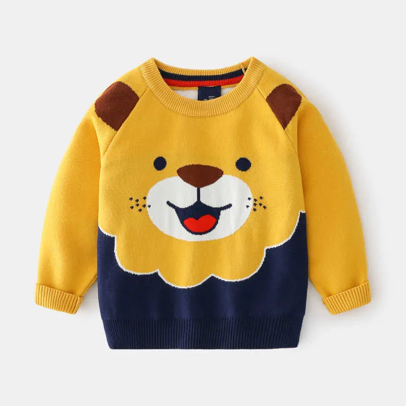 Baby Boy Tröjor Lion Elephant Pattern Print Fashion Toddler Varm Sweater Coats Stickad Pullover Toddler Girl Winter Clothes Y1024