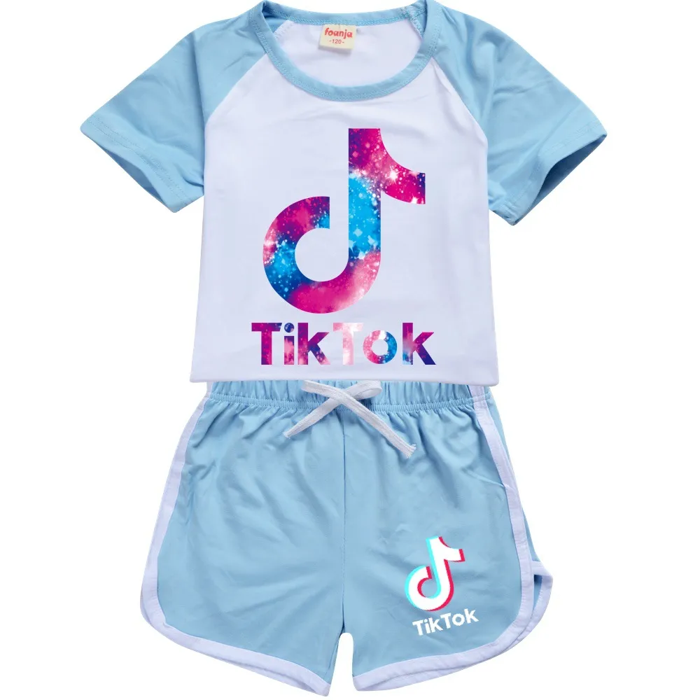 Tiktok outfit voor tienerjongen meisje kleding zomer Tik Tok Children print katoenen t shirt top teshorts pant set kind casual SP6223326