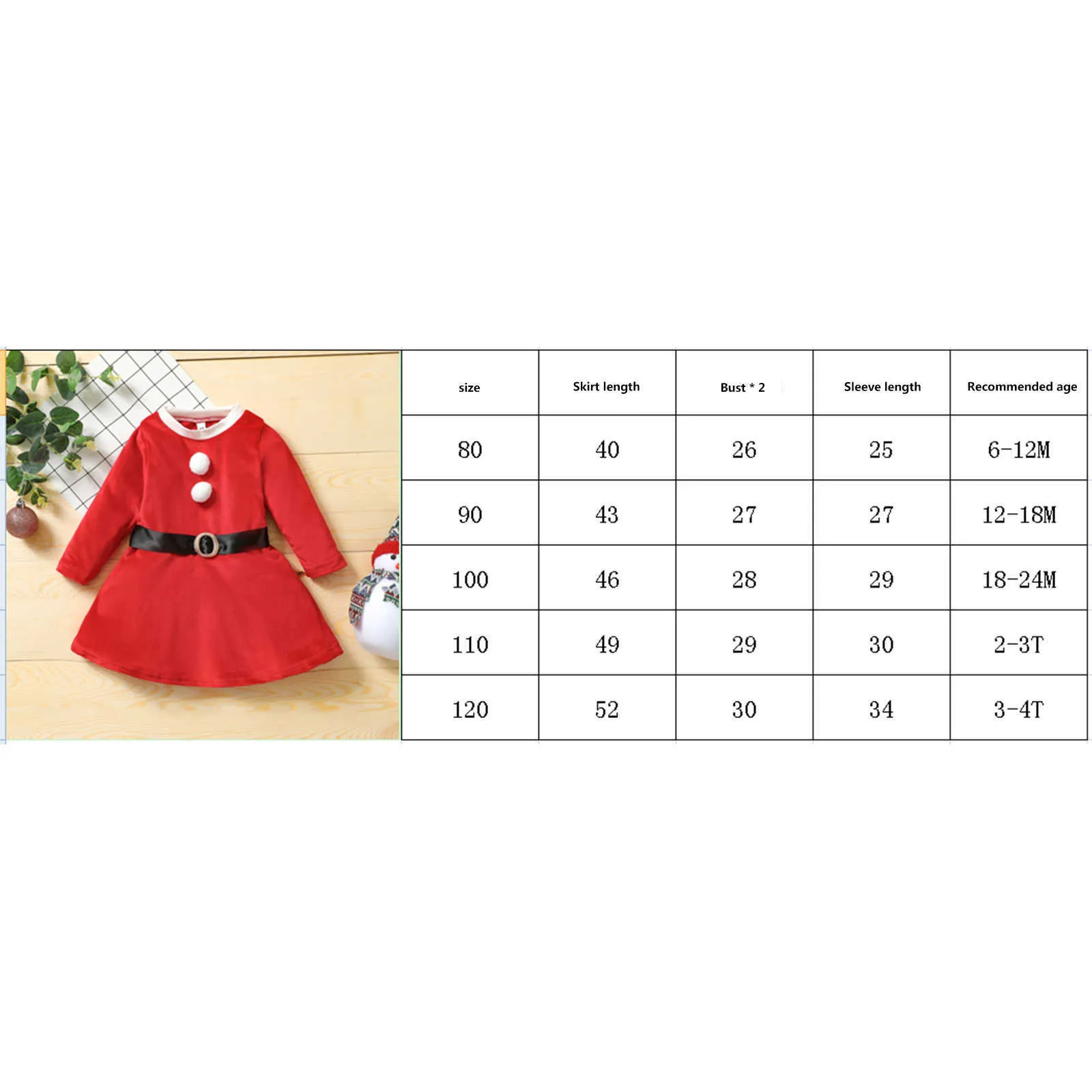 Vestito natalizio da ragazza bambini Abito a maniche lunghe con pon pon Babbo Natale Abiti cosplay G1026