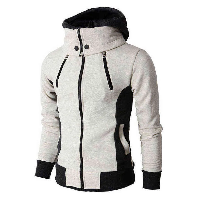 Zipper Hommes Vestes Automne Hiver Casual Polaire Manteaux Bomber Veste Écharpe Col De Mode À Capuche Mâle Outwear Slim Fit À Capuche 211103