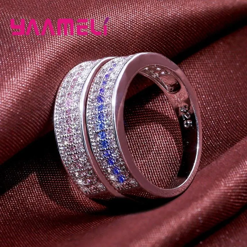 Anéis de cluster na moda azul topázio 925 prata esterlina mulher homens s925 anel gemstone rosa safira festa jóias bague211l