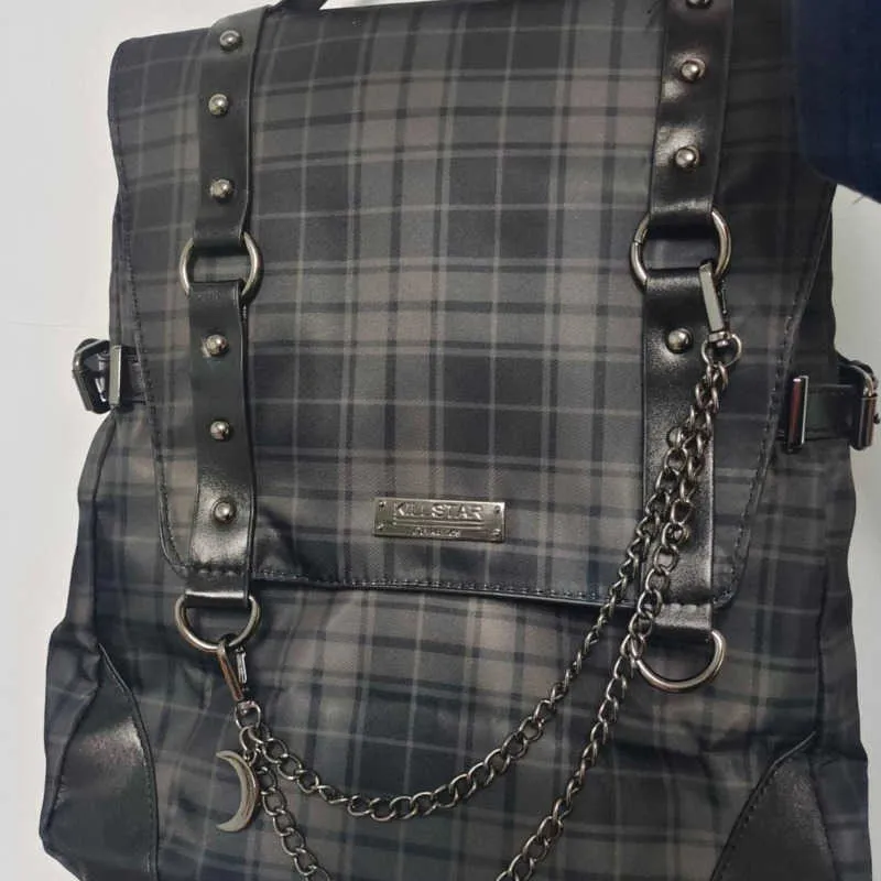 Plaid Gothic Punk Rock Chain Sac à dos Femmes Techwear Goth SAC A DOS MOCHILAS Sacs d'école pour adolescentes Bagpack 210913242C