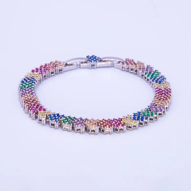 HIP Hop cuivre multicolore glacé strass flèche lien chaîne Bracelets avec chaîne d'extension pour hommes femmes bijoux 2213