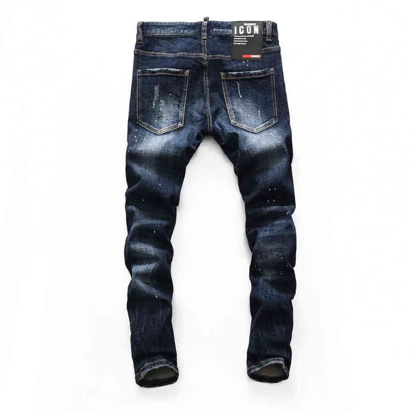 DSQSABCD 2 dsq brand jeans elastici slim da uomo Pantaloni in denim dritto con cerniera Patchwork Slim buco blu uomo 8150 220118200j