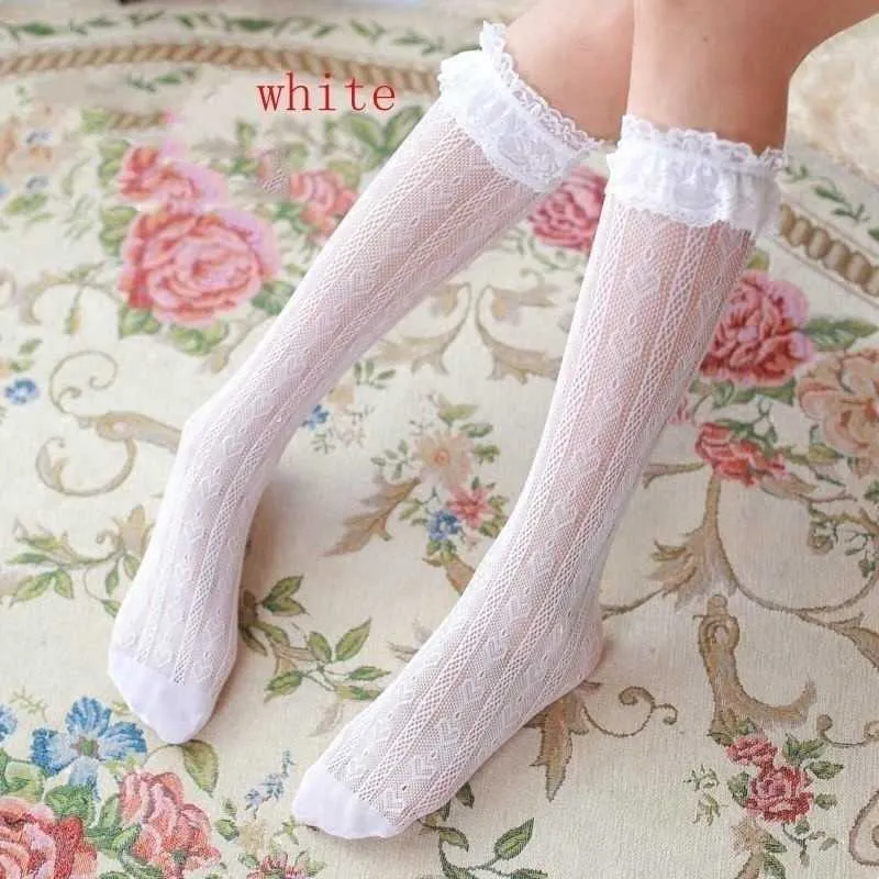 Nouvelle dentelle belles filles chaussettes doux doux femmes chaussettes bas blancs genou haut genou chaussettes hautes