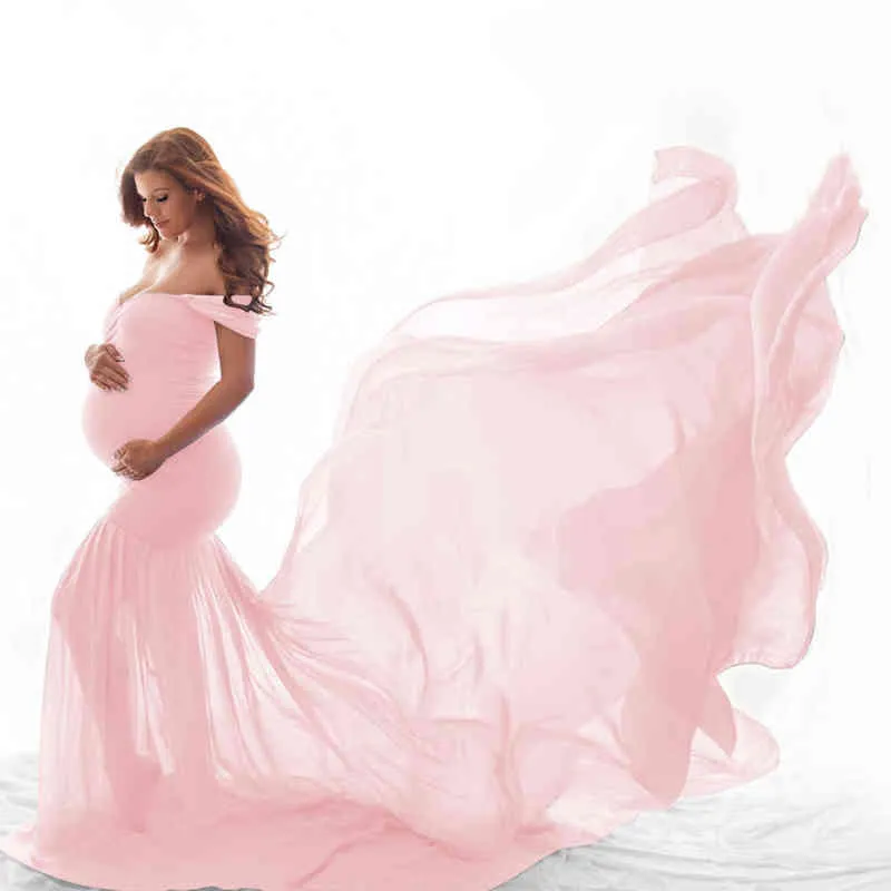 Lange Moederschap Fotografie Props Zwangerschap Jurk Voor Foto Schieten Off Shoulder Zwangere Jurken Voor Vrouwen Maxi Moederschap Gown AA220309