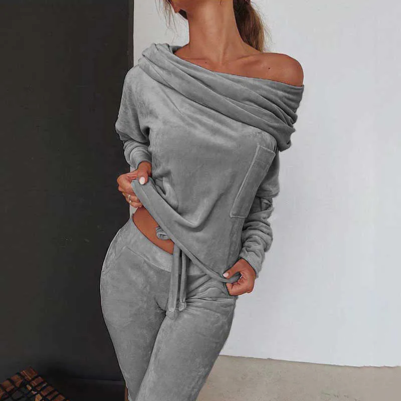 الخريف القطيفة صالة مجموعة النساء قطعتين مجموعات المخملية رياضية السيدات sweatsuit 2 ittfits لمدة 210930