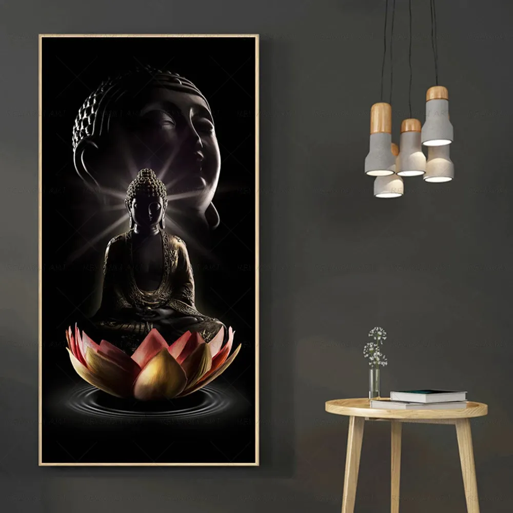 Affiches et imprimés d'art mural de bouddha moderne, toile Bodhisattva sur Lotus, peinture pour salon, maison, Cuadros Decor257K