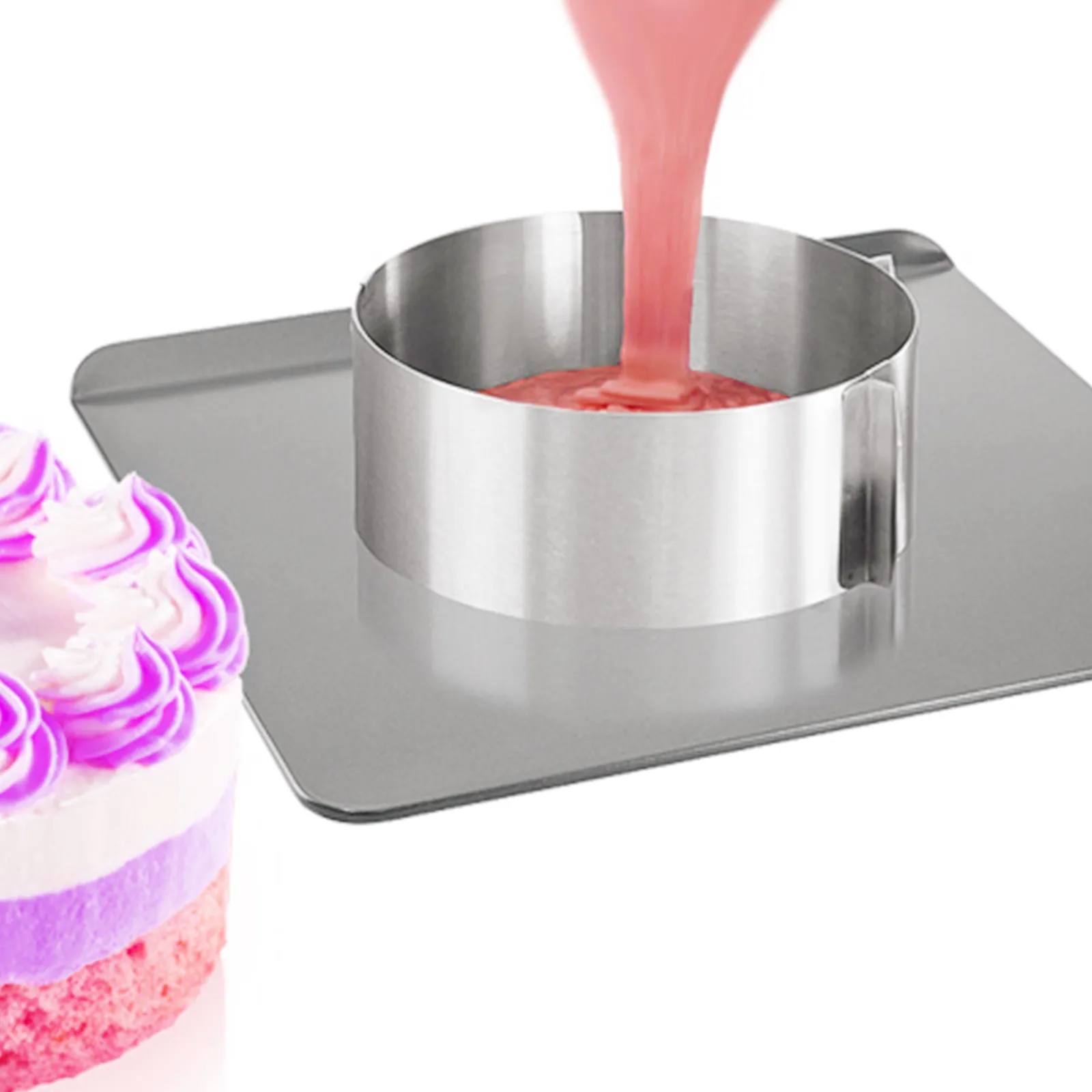 Rotondo Mousse Anello Stampo torta Stampo torta 3D regolabile Stampi cottura in acciaio inossidabile Utensili decorazione torta Mousse da cucina 210225