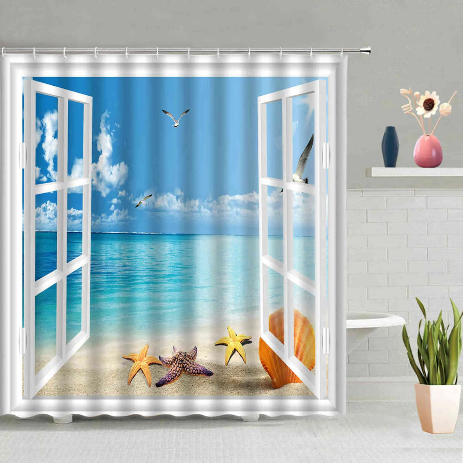 Palavras-chave janela cenário cenário oceano praia casa banheiro pendurado pendurado pendurada azul mar céu água