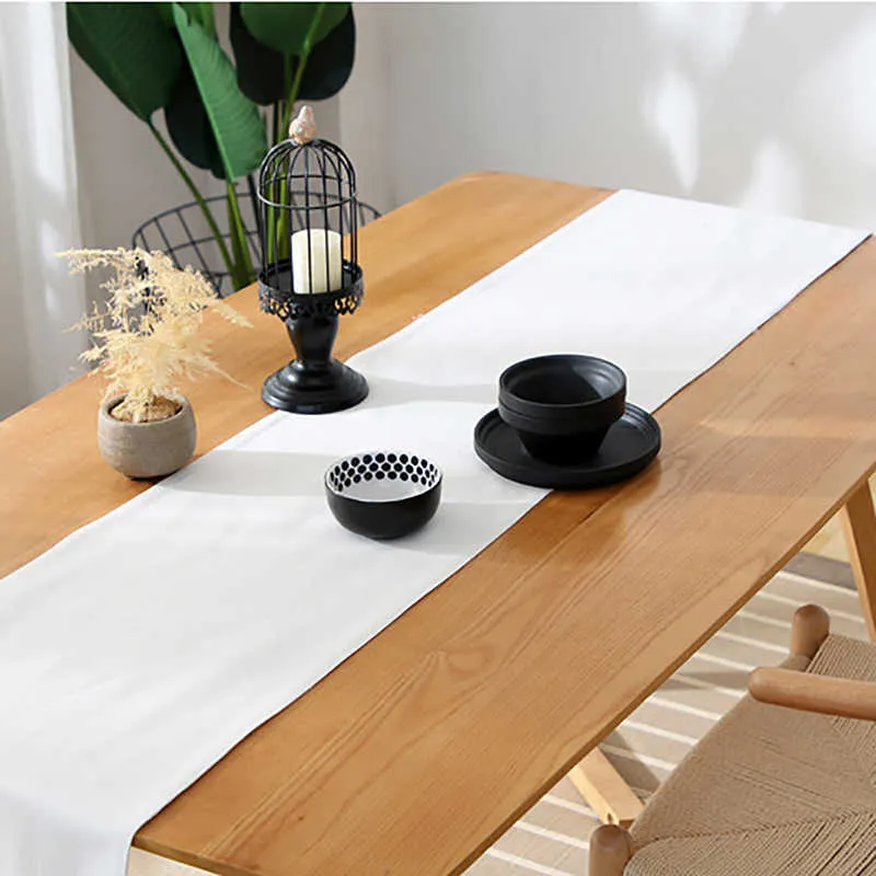 Simple Modern Solid White/black Table Runners Tassel Decorative Cotton Runner For Furniture Cover Tea Home Textile 210709