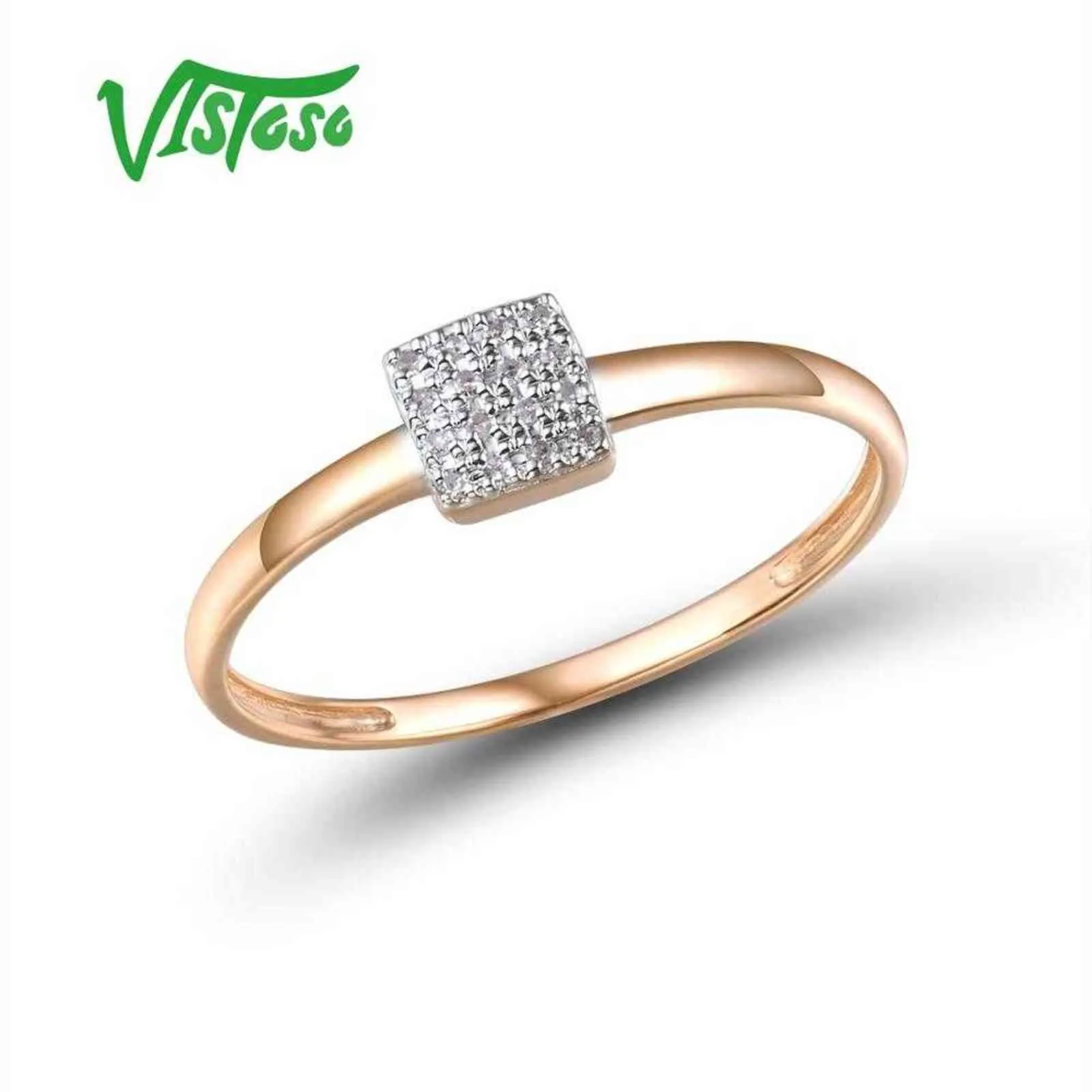 Vistoso Pure 14K 585 Rose White Gold Blawing Diamond Delikatne kwadratowe pierścień dla kobiet rocznicowy zaręczyny